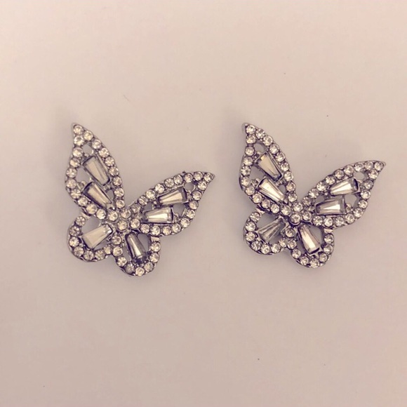 Jewelry - Silver + Cubic Zirconia Crystal Butterfly Earrings